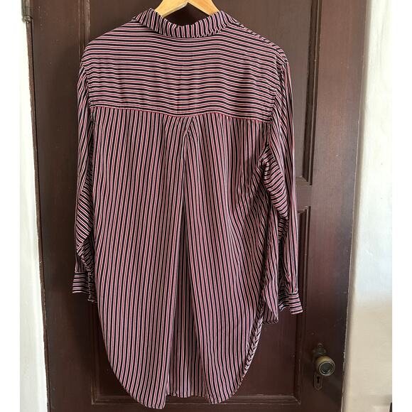 MAEVE | Anthropologie Adelaide Poplin Blue & Red Striped Button Down | Sz Large - Picture 3 of 7